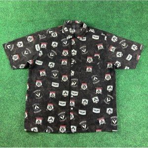 Avirex Black Logo Print Short Sleeve‎ Button Up Shirt Mens Size XL